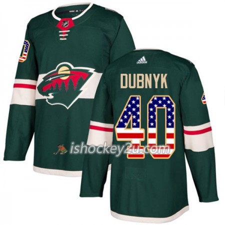 Mænd NHL Minnesota Wild Trøje Devan Dubnyk 40 Adidas 2017-2018 Grøn USA Flag Fashion Authentic